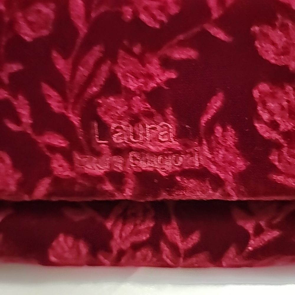 Laura Biagiotti Velvet Cross-body Burgandy Bag, Rose Pattern Imprint Appr 10x4.5 - Picture 8 of 16